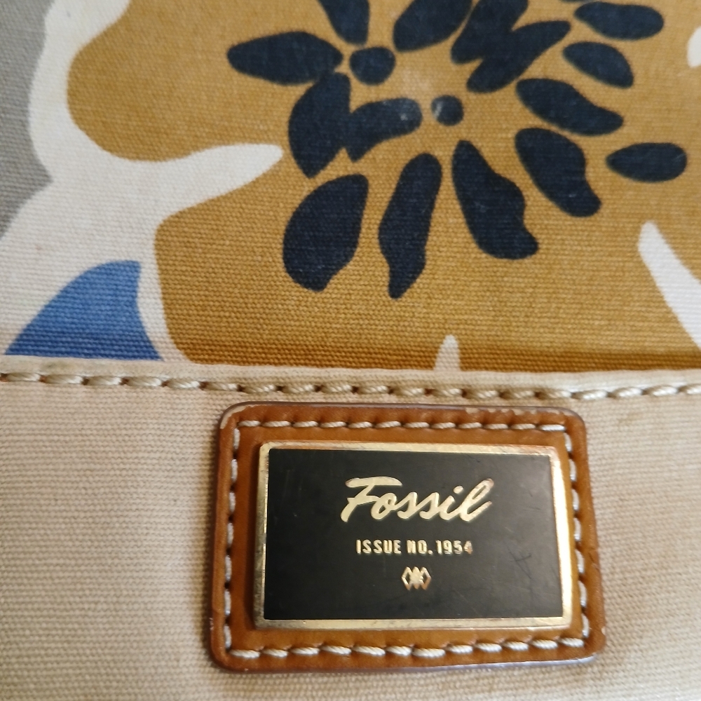 Vintage Fossil Tropical Floral Crossbody Purse Bag - Blue, Pink, Tan - Picture 4 of 9